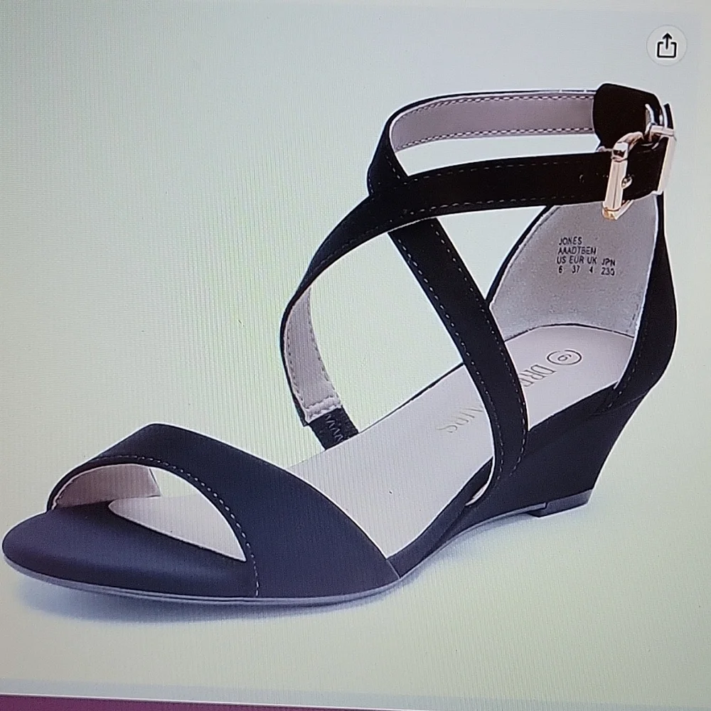 DREAM PAIRS black nubuck ankle strap low wedge sandals size 9 New no box